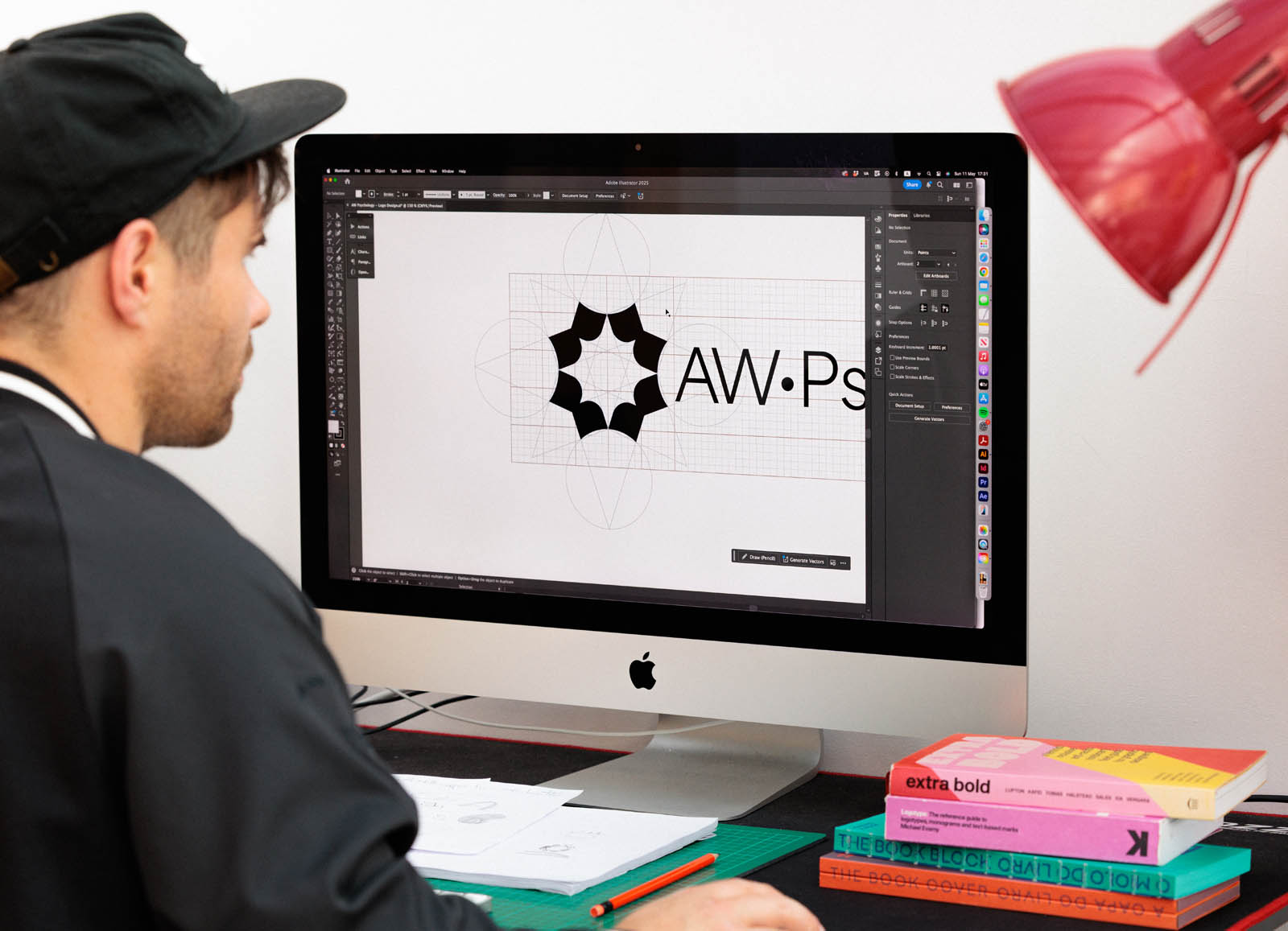 Graphic designer Dennis Cook give his diy design tips. He is pictured working in his Exeter graphic design studio with reference books and computer.