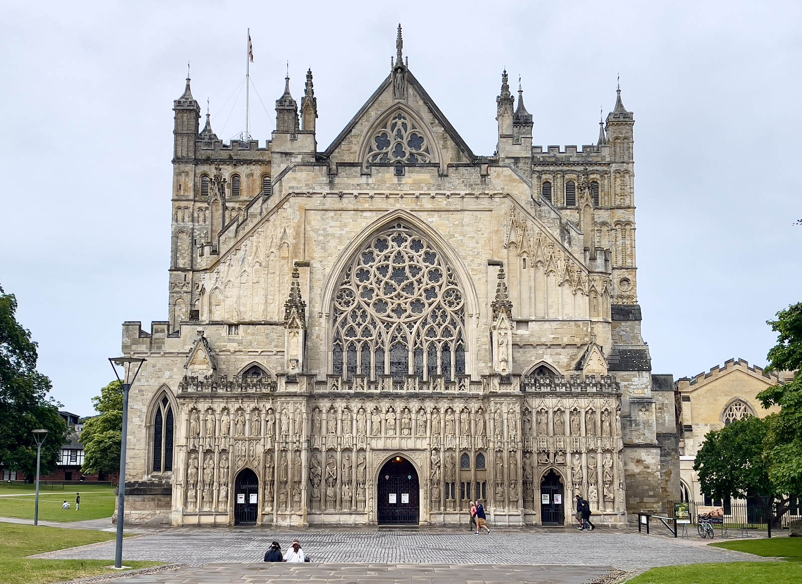 A photo of Exeter cathedral taken on an overcast day. A dream client for this graphic design Exeter blog post.
