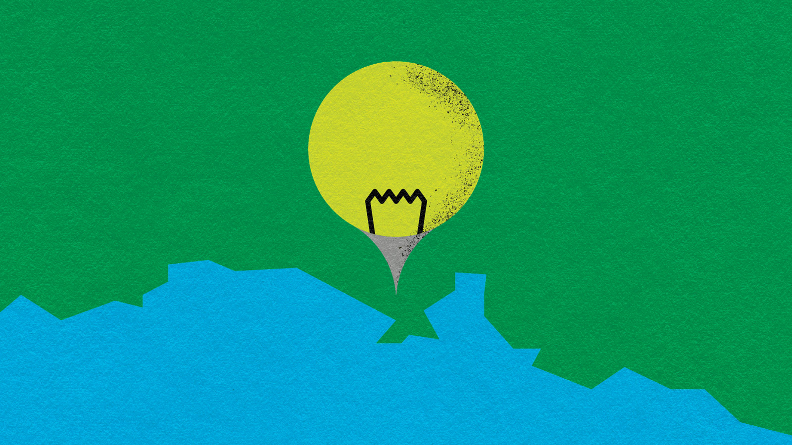 A decorative image for the article: 4 Lessons for Brand Designers: Building Brands Plymouth. It depicts a simple illustration of a drop pin near the coast that is stylised as a light bulb.