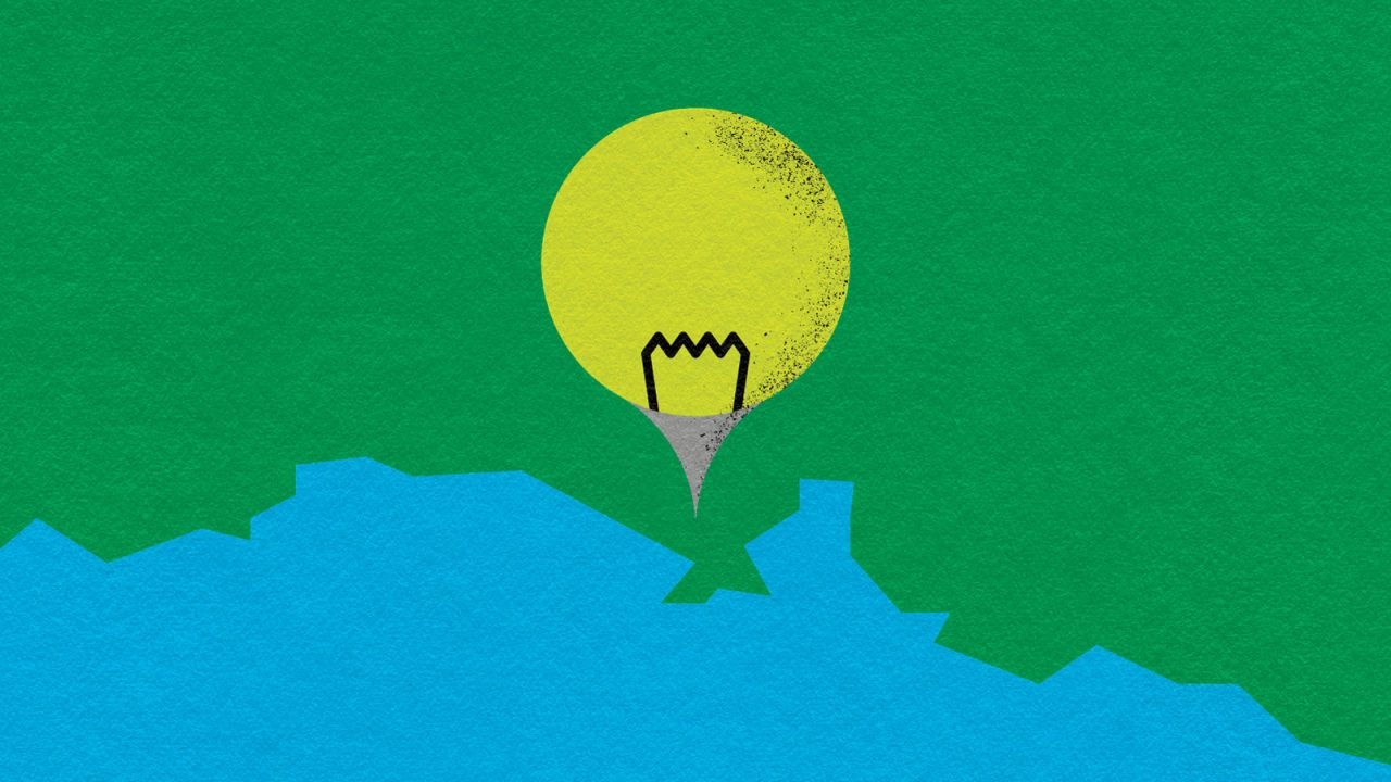 A decorative image for the article: 4 Lessons for Brand Designers: Building Brands Plymouth. It depicts a simple illustration of a drop pin near the coast that is stylised as a light bulb.