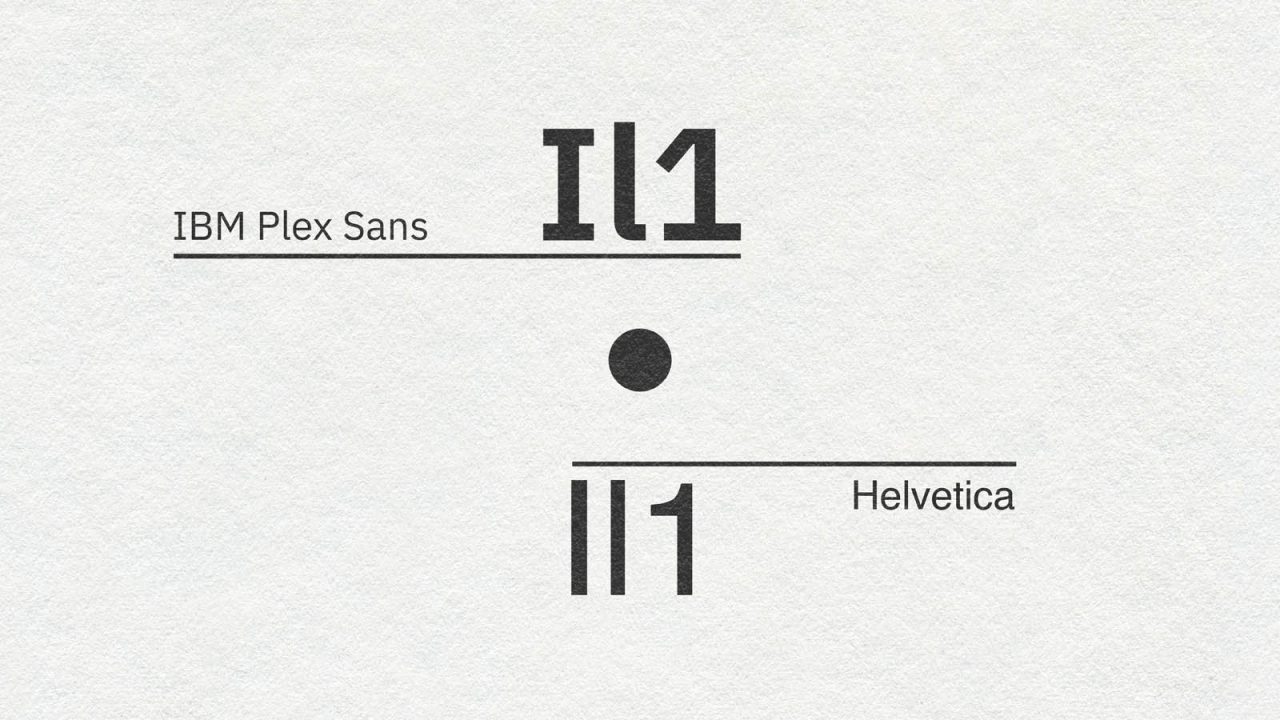A graphic that highlights differences between the typefaces IBM Plex San and Helvetica. It compares uppercase "I", lowercase "l" and the number one to show that IBM Plex Sans distinctive characters for each offers better accessibility for users. This is the featured graphic for an article called "What is inclusive design? Colour Contrast To The Best Type Choice"."